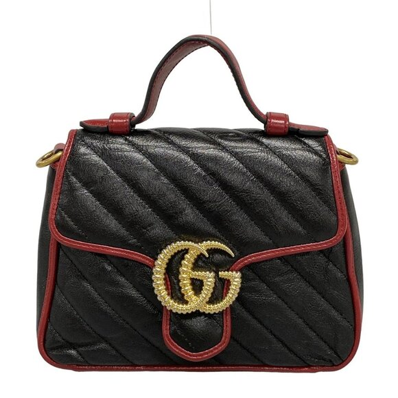 Auth GUCCI GG Marmont 583571 Black Red Leather Handbag - Picture 1 of 16